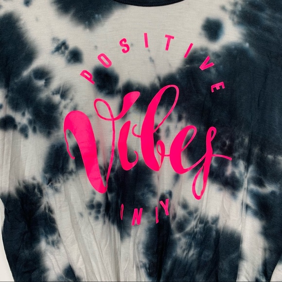 Positive Vibes Only Dark Tie Dye Hot Pink Tied Front Soft Tee New Nwot Sz Small - Picture 5 of 9
